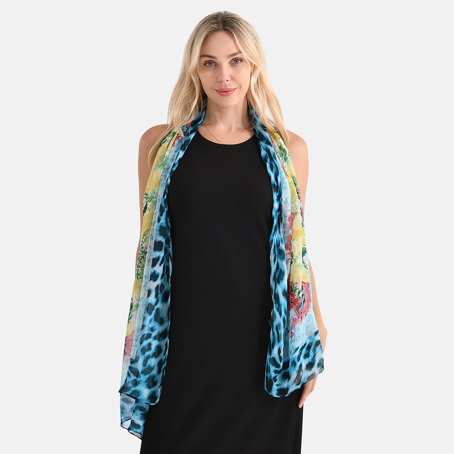 La Marey Mulberry Silk Leopard Print Scarf (175 x 65cm) - Blue & Red