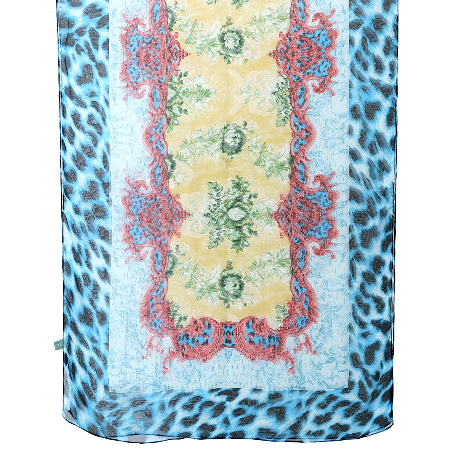 La Marey Mulberry Silk Leopard Print Scarf (175 x 65cm) - Blue & Red