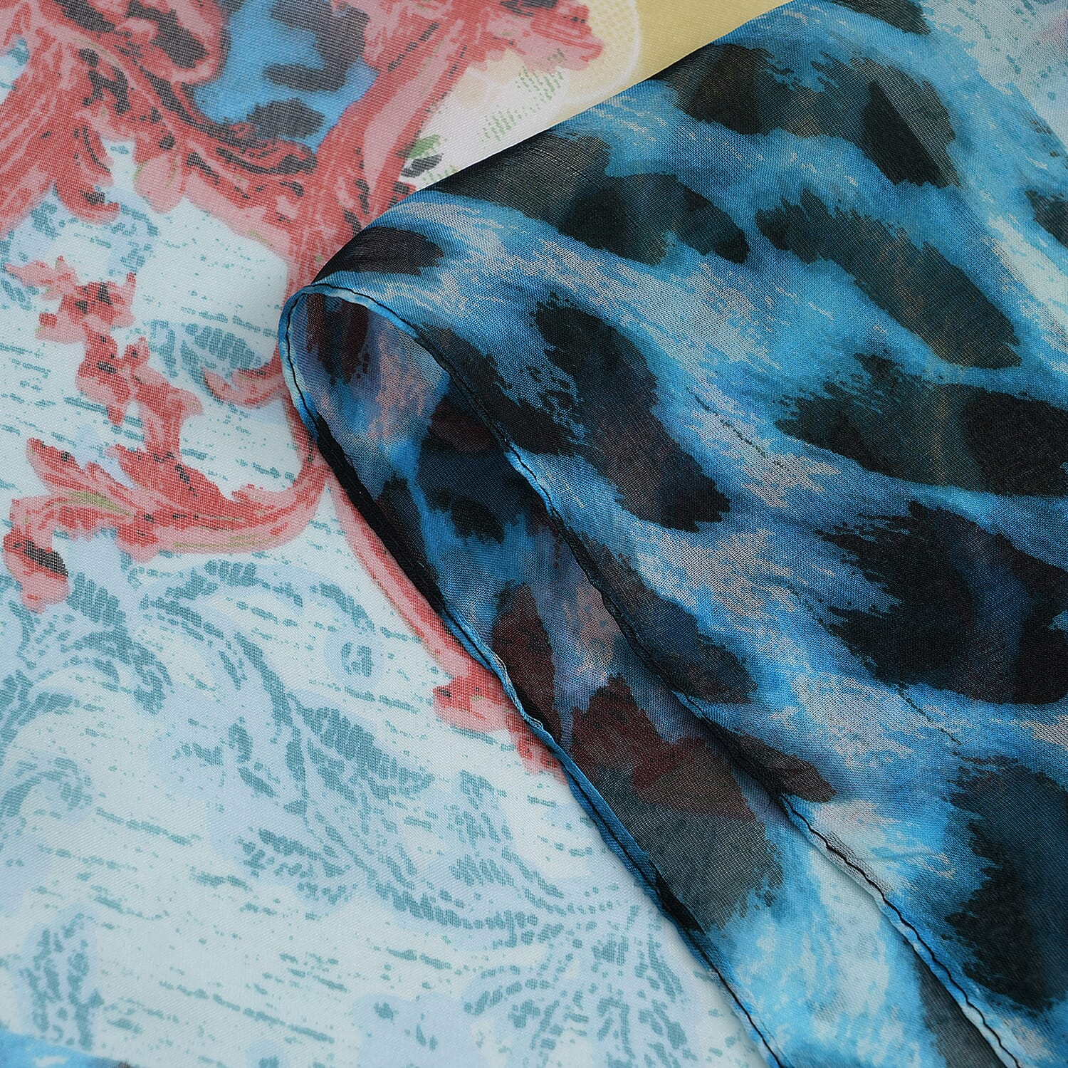 La Marey Mulberry Silk Leopard Print Scarf (175 x 65cm) - Blue & Red