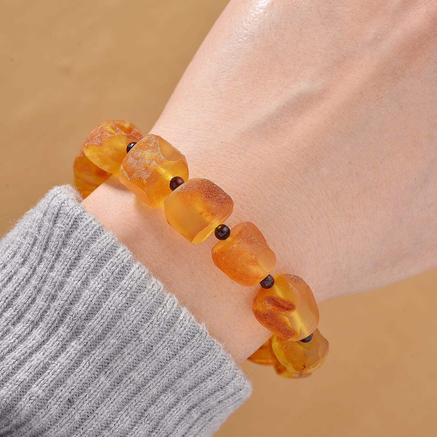 Tucson Find - Amber Free Form SB-Stretch Bracelet (Size 7-7.5) 60.00 Ct.