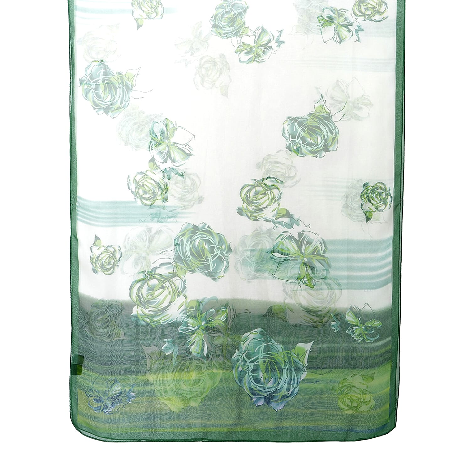La Marey Mulberry Silk Floral Print Scarf (175 x 65cm) - Blue & Green