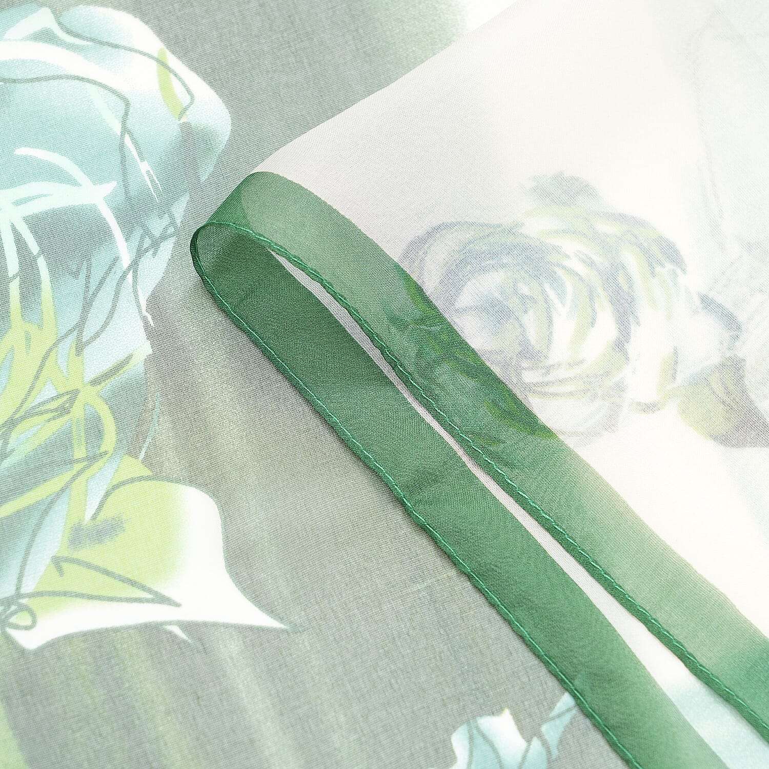 La Marey Mulberry Silk Floral Print Scarf (175 x 65cm) - Blue & Green