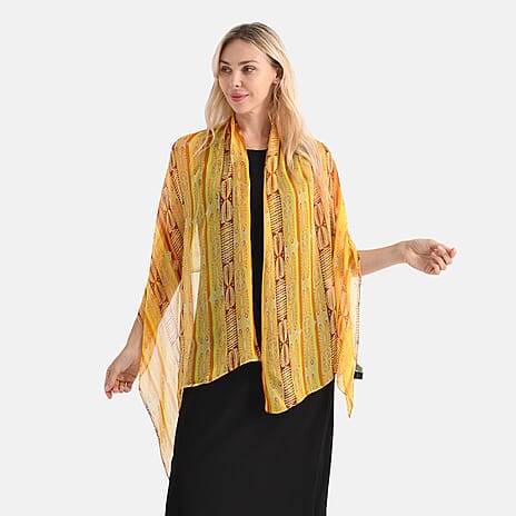 La Marey Mulberry Silk Printed Scarf (175 x 65cm) - Yellow