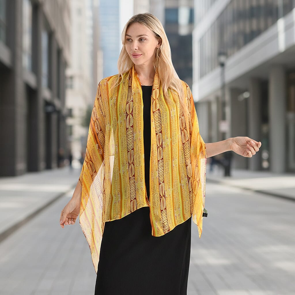 La Marey Mulberry Silk Printed Scarf (175 x 65cm) - Yellow