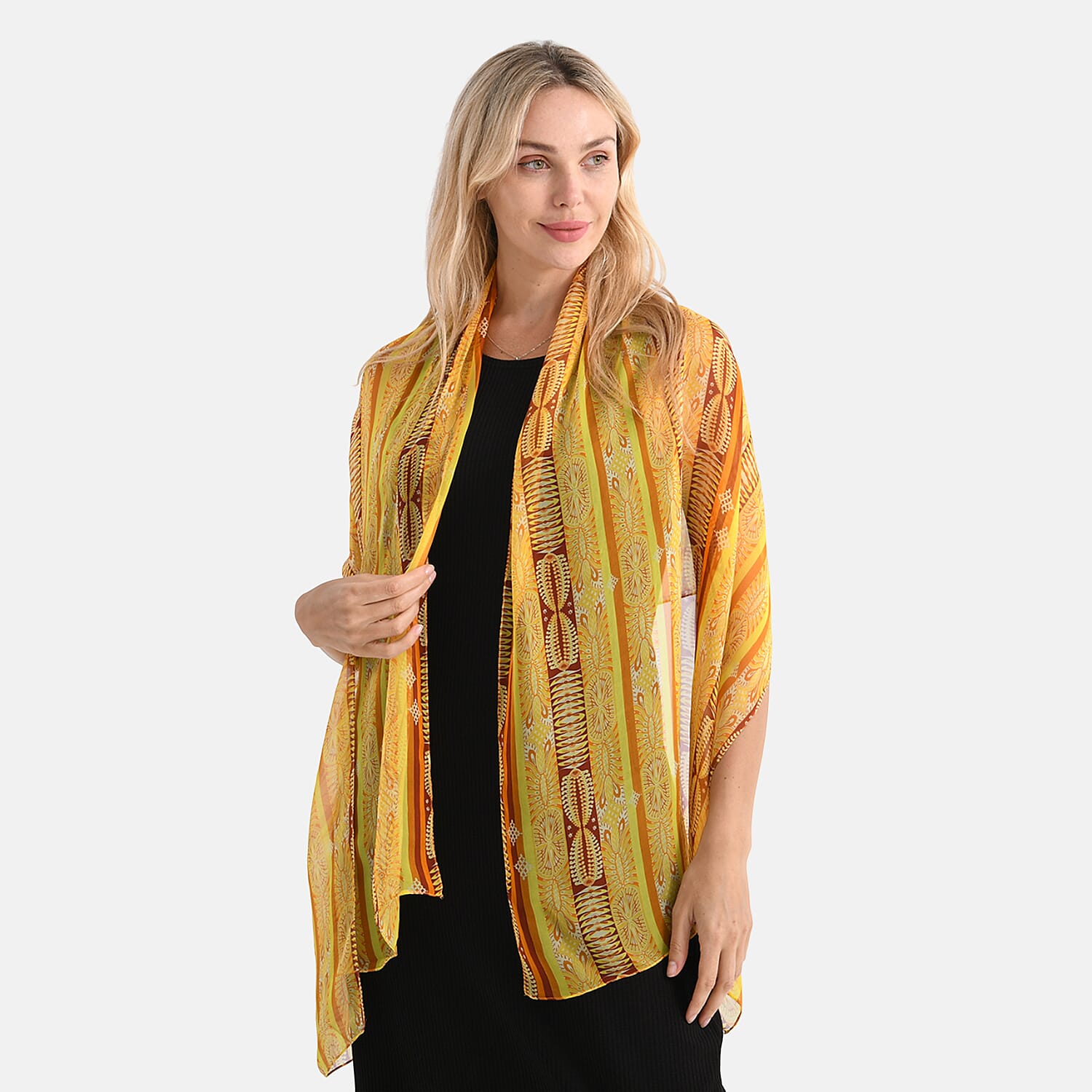 La Marey Mulberry Silk Printed Scarf (175 x 65cm) - Yellow
