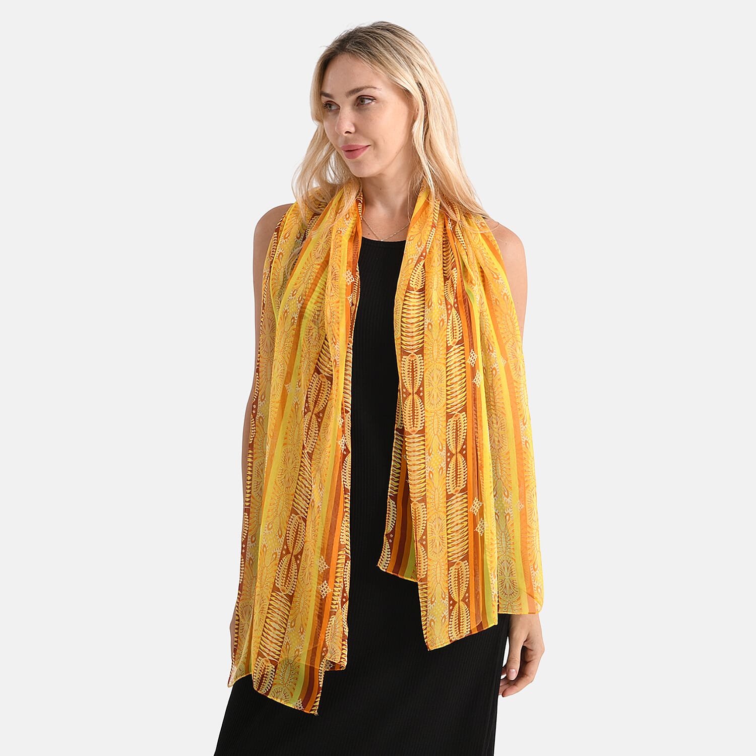 La Marey Mulberry Silk Printed Scarf (175 x 65cm) - Yellow