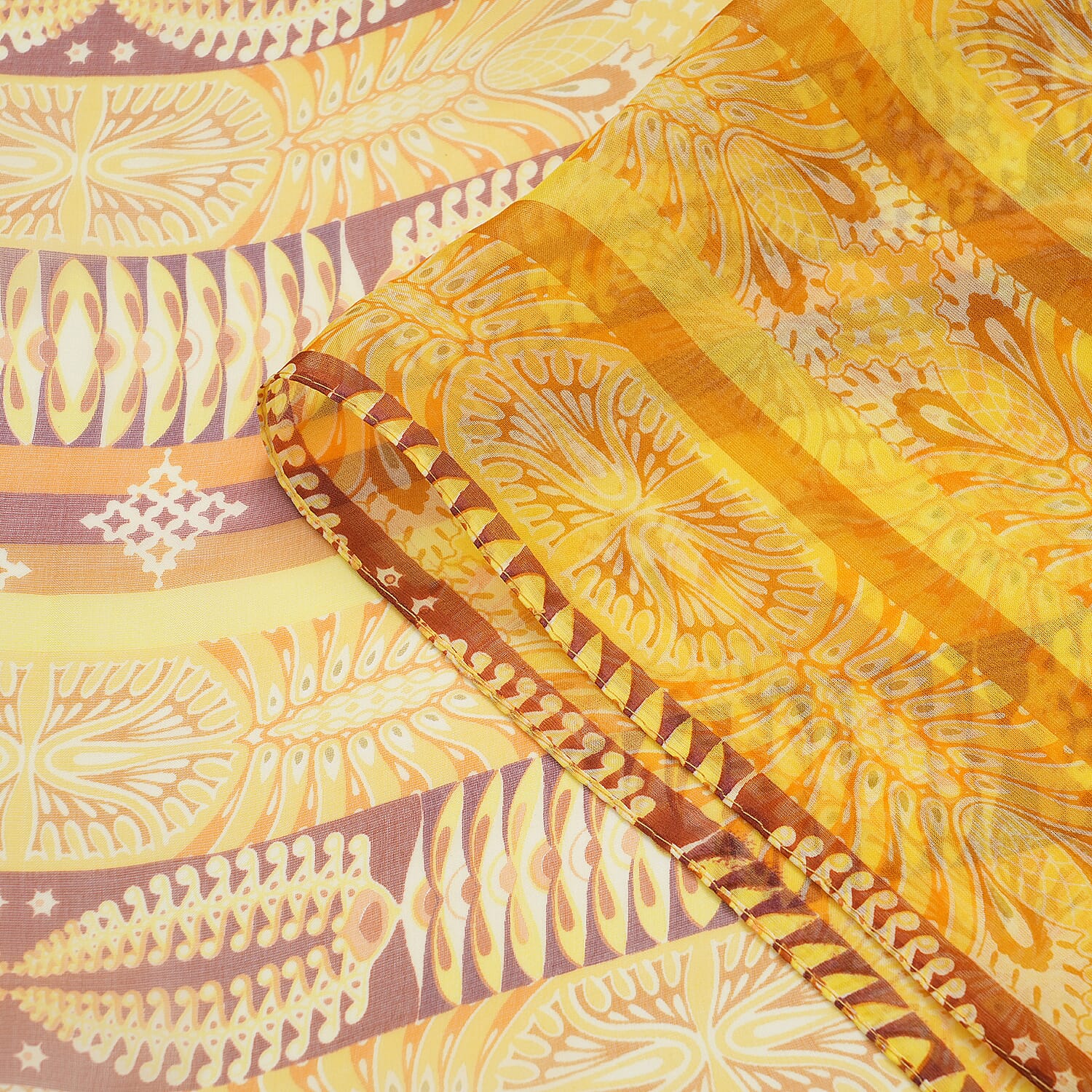 La Marey Mulberry Silk Printed Scarf (175 x 65cm) - Yellow