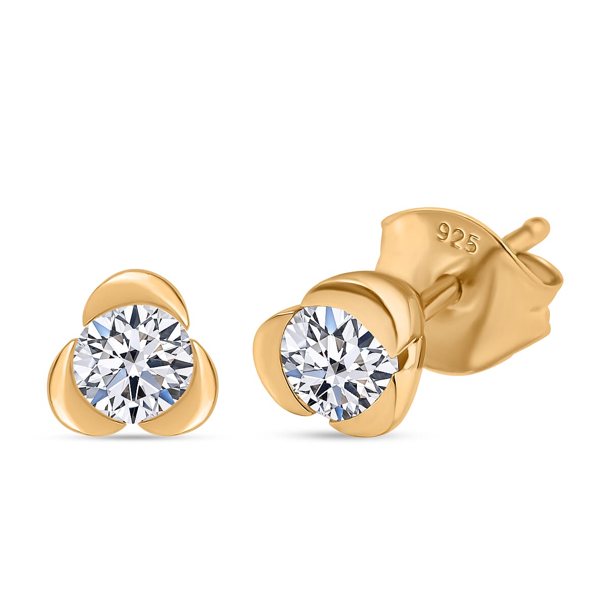Luxuriant Diamond Lab Grown Diamond SI-GH Solitaire Earring  in 18K Vermeil Yellow Gold Plated Sterling Silver 0.50 Cts