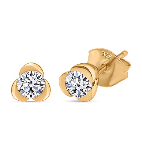 Luxuriant Diamond Lab Grown Diamond SI-GH Solitaire Earring  in 18K Vermeil Yellow Gold Plated Sterling Silver 0.50 Cts
