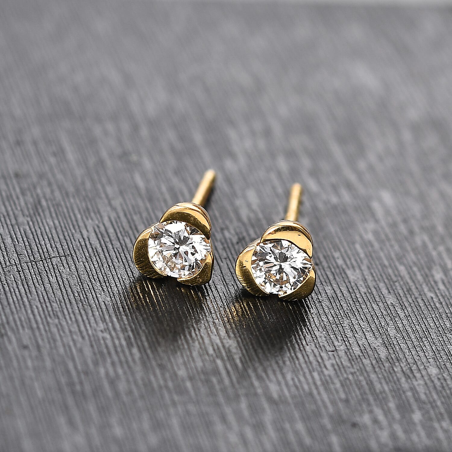 Luxuriant Diamond Lab Grown Diamond SI-GH Solitaire Earring  in 18K Vermeil Yellow Gold Plated Sterling Silver 0.50 Cts
