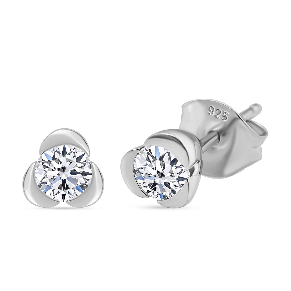 Luxuriant Diamond Lab Grown Diamond SI-GH Solitaire Earring with Rhodium Overlay Sterling Silver 0.50 Cts
