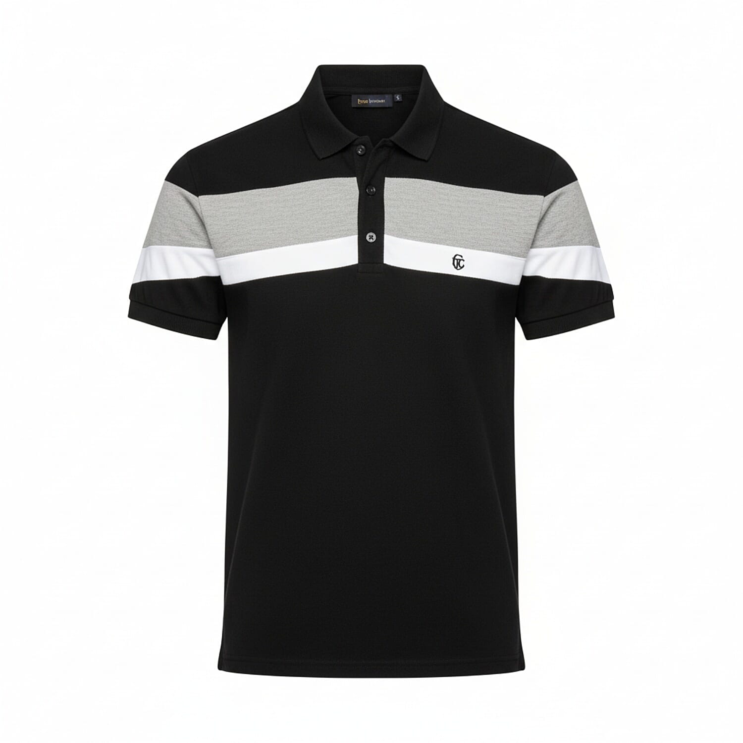 Mens Black Polo with Horizontal Color Block Stripes (Size XL)