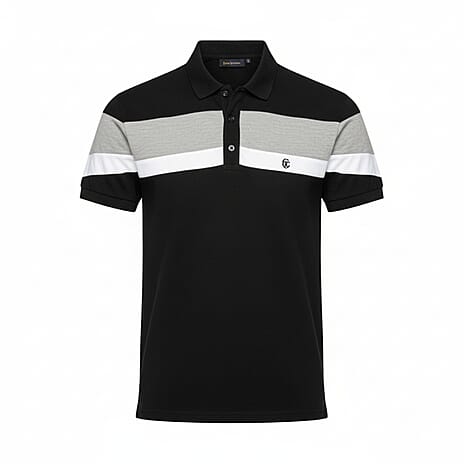 Mens Black Polo with Horizontal Color Block Stripes (Size XXL)