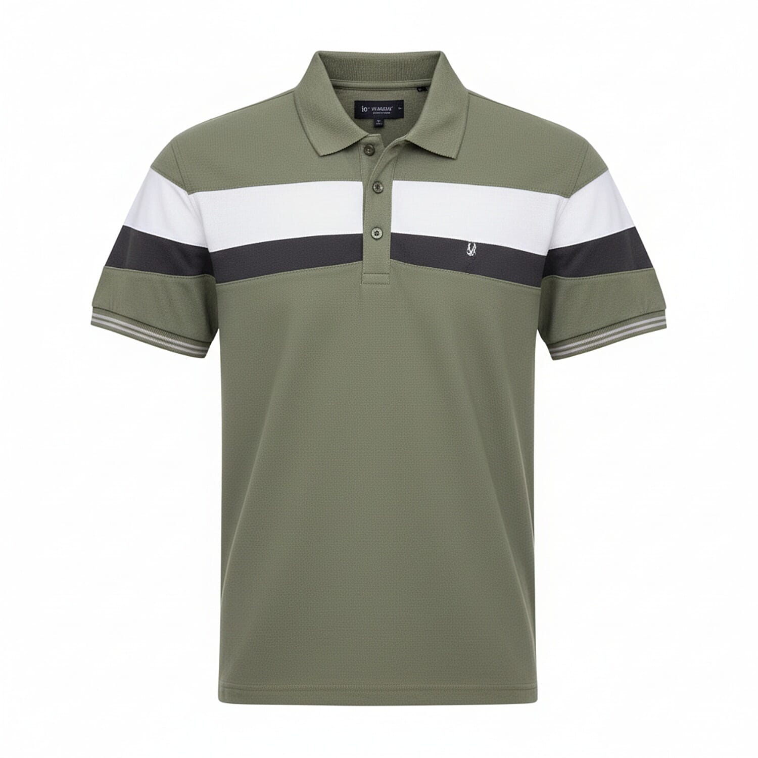 Mens Polo Shirt with Horizontal Color Block Stripes (Size L) - Olive