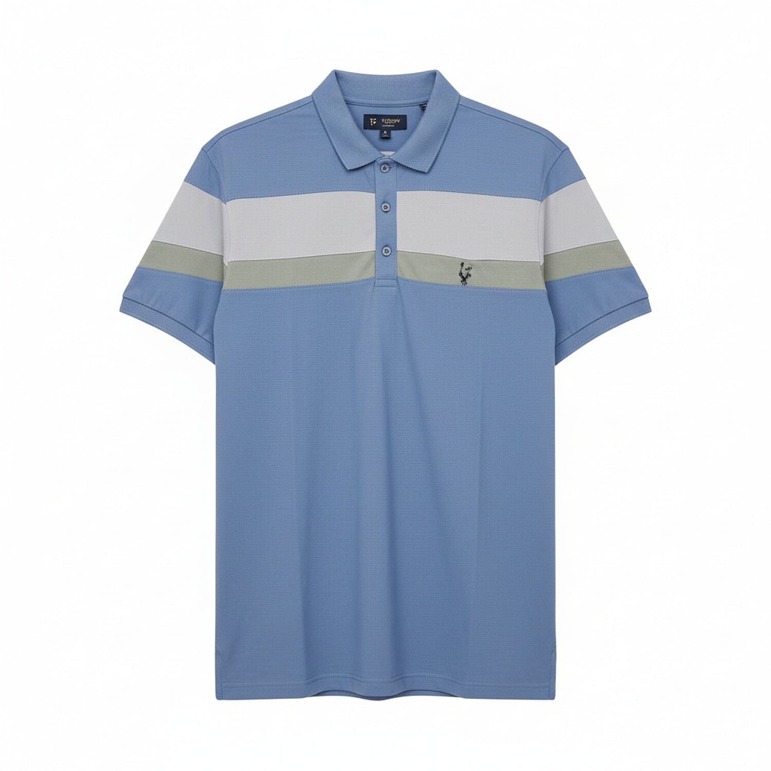 Mens Polo Shirt with Horizontal Color Block Stripes (Size M) - Light Blue