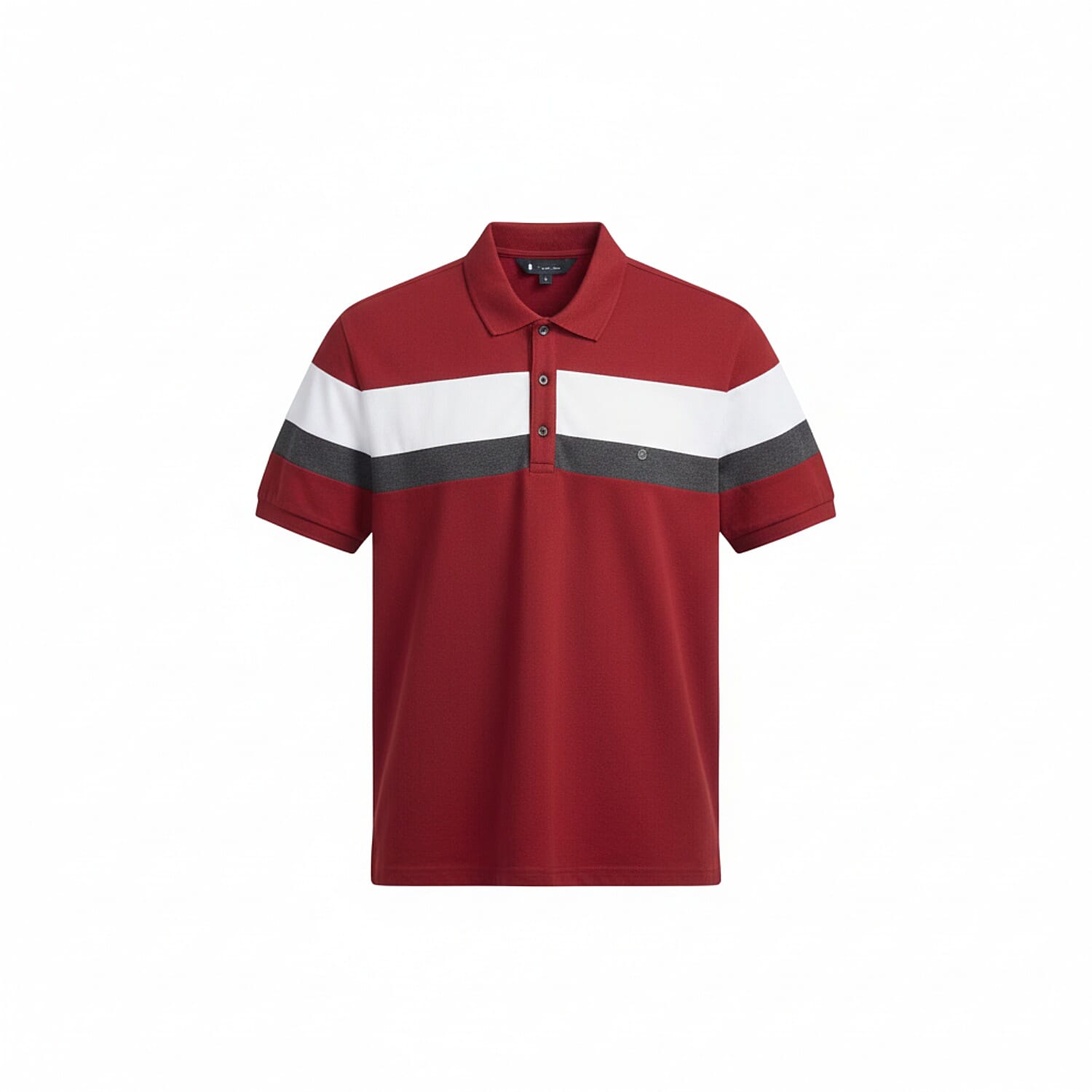 Mens Polo Shirt with Horizontal Color Block Stripes (Size M) - Wine