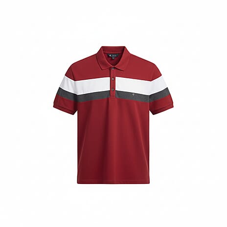 Mens Polo Shirt with Horizontal Color Block Stripes (Size M) - Wine
