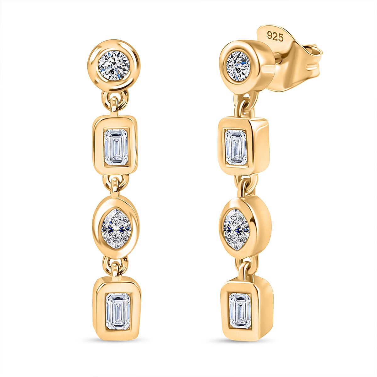 Luxuriant - Lab Grown Diamond Dangling Earring with Push Back in 18K Vermeil Yellow Gold Plated Sterling Silver
