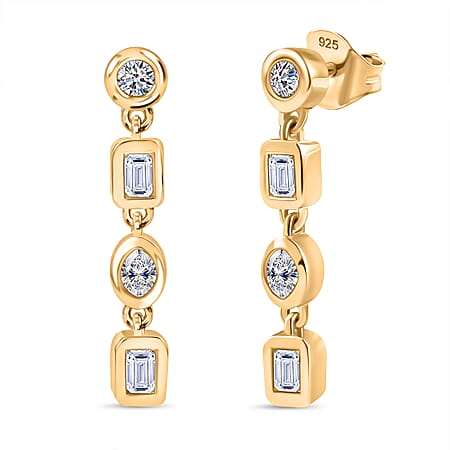 LUXURIANT Lab Grown Diamond Dangling Earring with Push Back in 18K Vermeil Yellow Gold Plated Sterling Silver