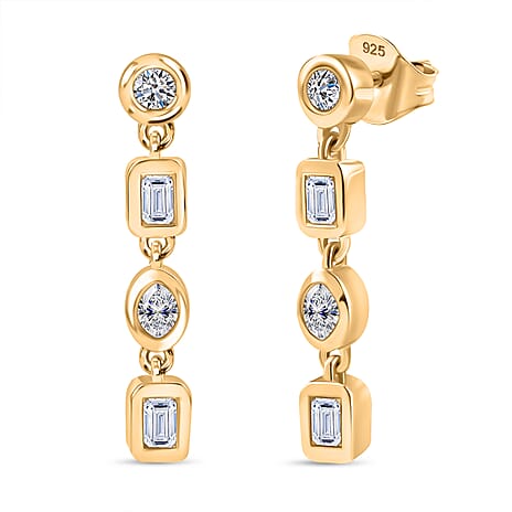 Luxuriant - Lab Grown Diamond Dangling Earring with Push Back in 18K Vermeil Yellow Gold Plated Sterling Silver