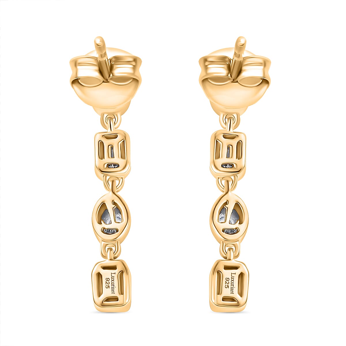 Luxuriant - Lab Grown Diamond Dangling Earring with Push Back in 18K Vermeil Yellow Gold Plated Sterling Silver