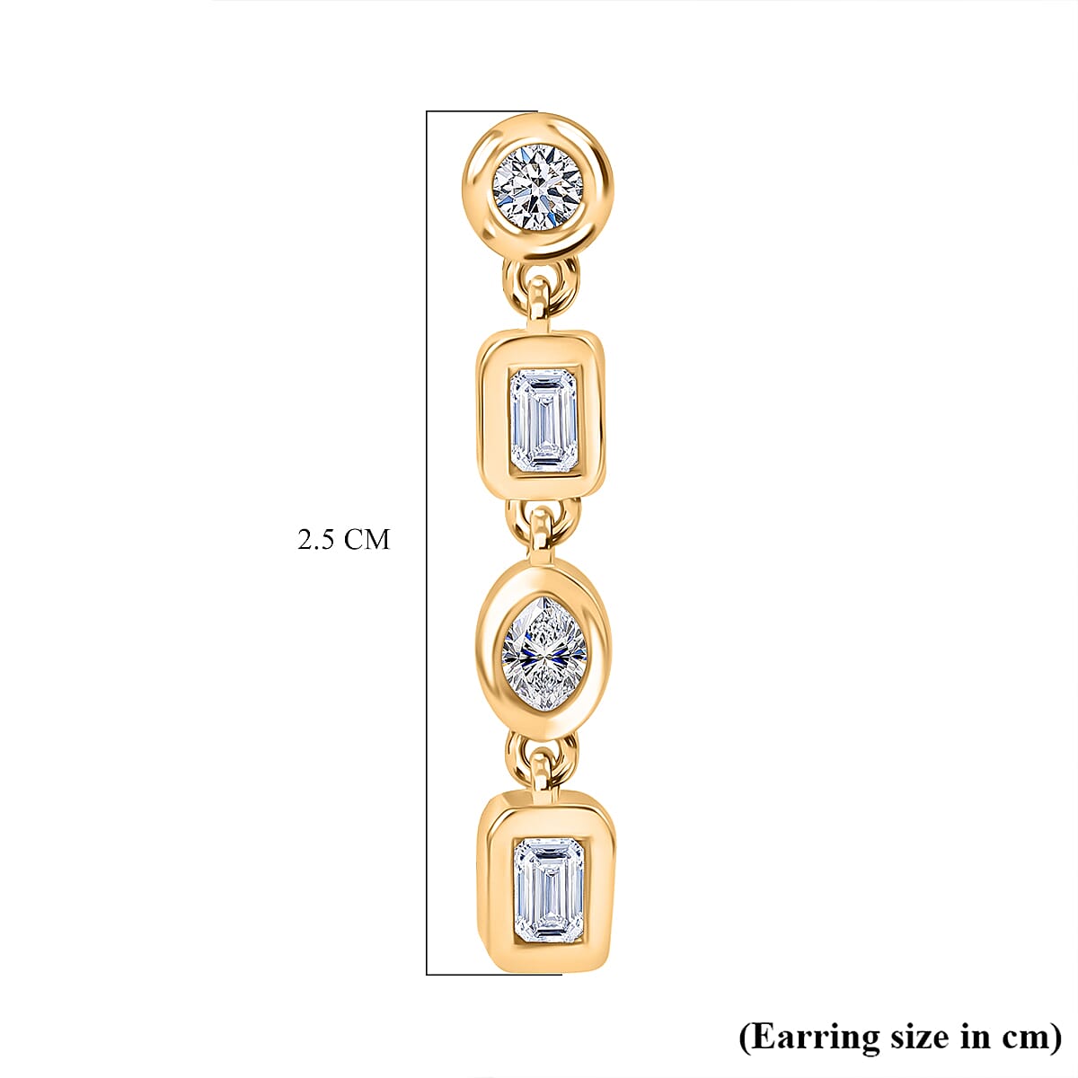 Luxuriant - Lab Grown Diamond Dangling Earring with Push Back in 18K Vermeil Yellow Gold Plated Sterling Silver