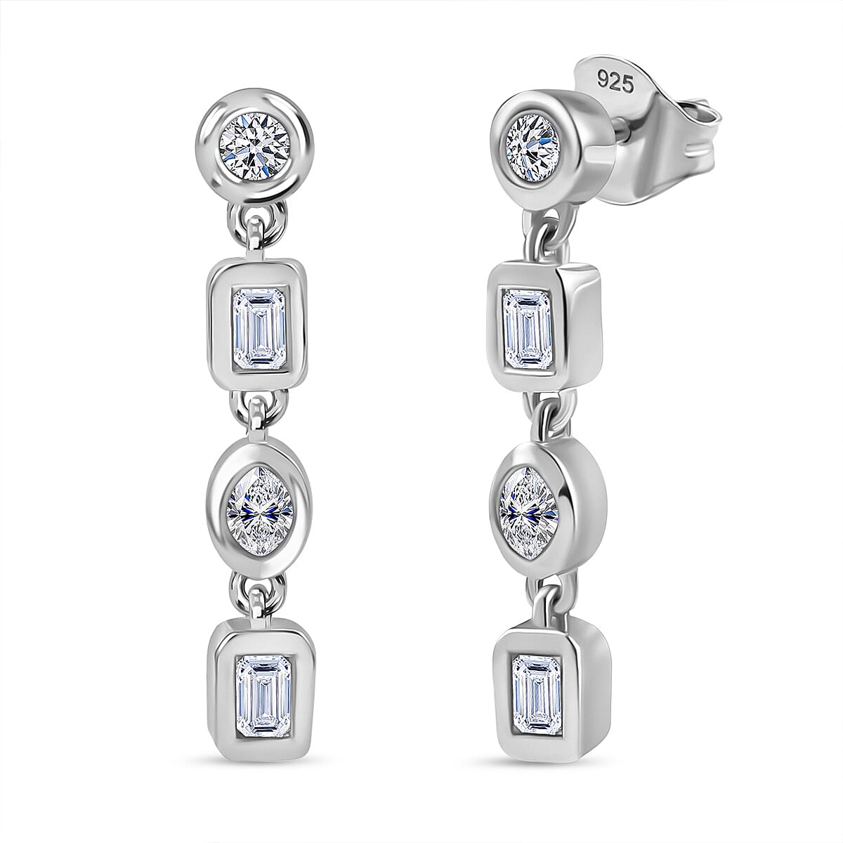 Luxuriant - Lab Grown Diamond Dangling Earring with Push Back in Rhodium Overlay Sterling Silver 0.98 Ct