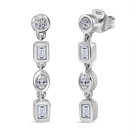 LUXURIANT 0.98 Ct. Lab Grown Diamond Dangling Earring with Push Back in Rhodium Overlay Sterling Silver