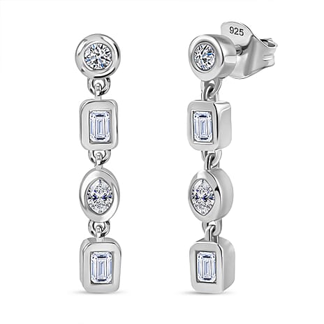 Luxuriant - Lab Grown Diamond Dangling Earring with Push Back in Rhodium Overlay Sterling Silver 0.98 Ct