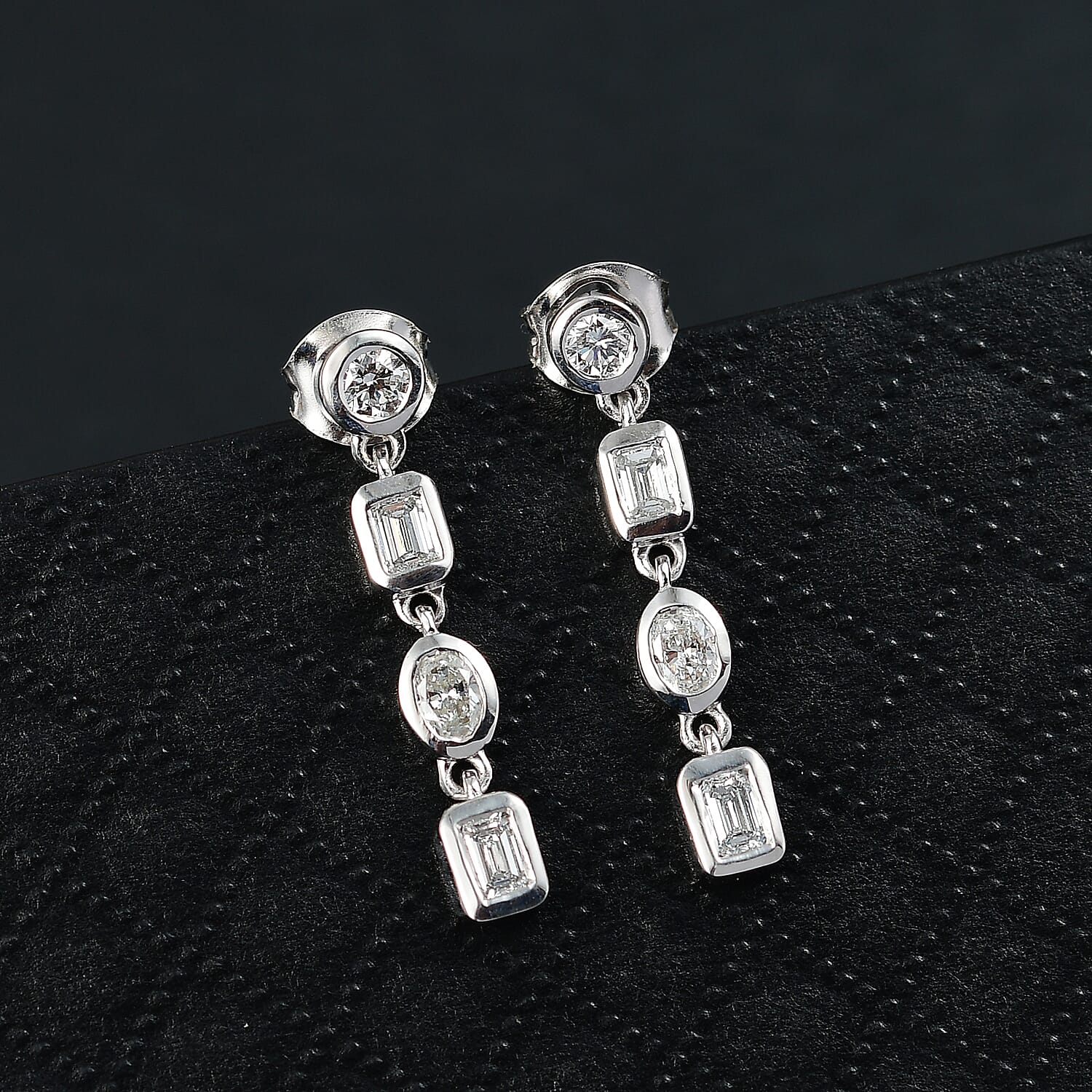 Luxuriant - Lab Grown Diamond Dangling Earring with Push Back in Rhodium Overlay Sterling Silver 0.98 Ct
