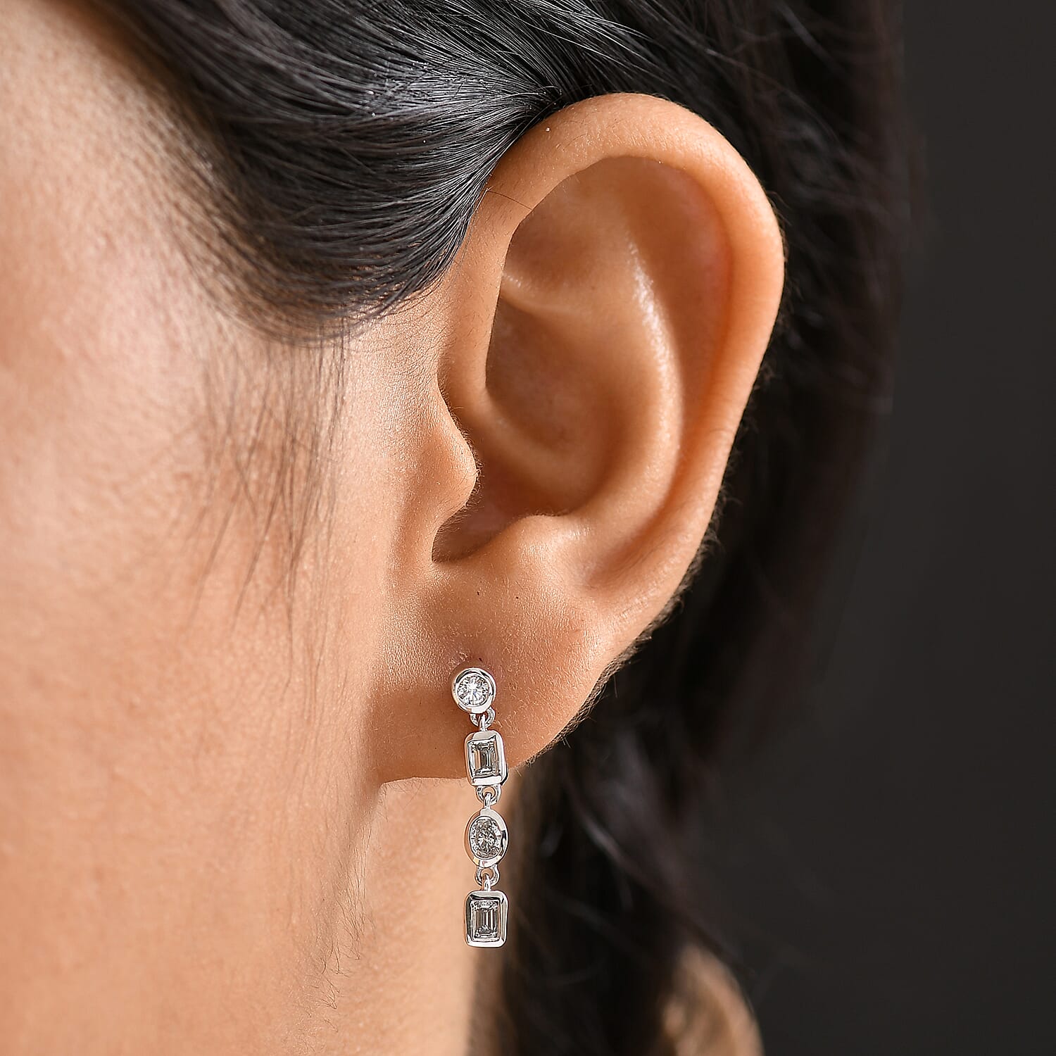 Luxuriant - Lab Grown Diamond Dangling Earring with Push Back in Rhodium Overlay Sterling Silver 0.98 Ct