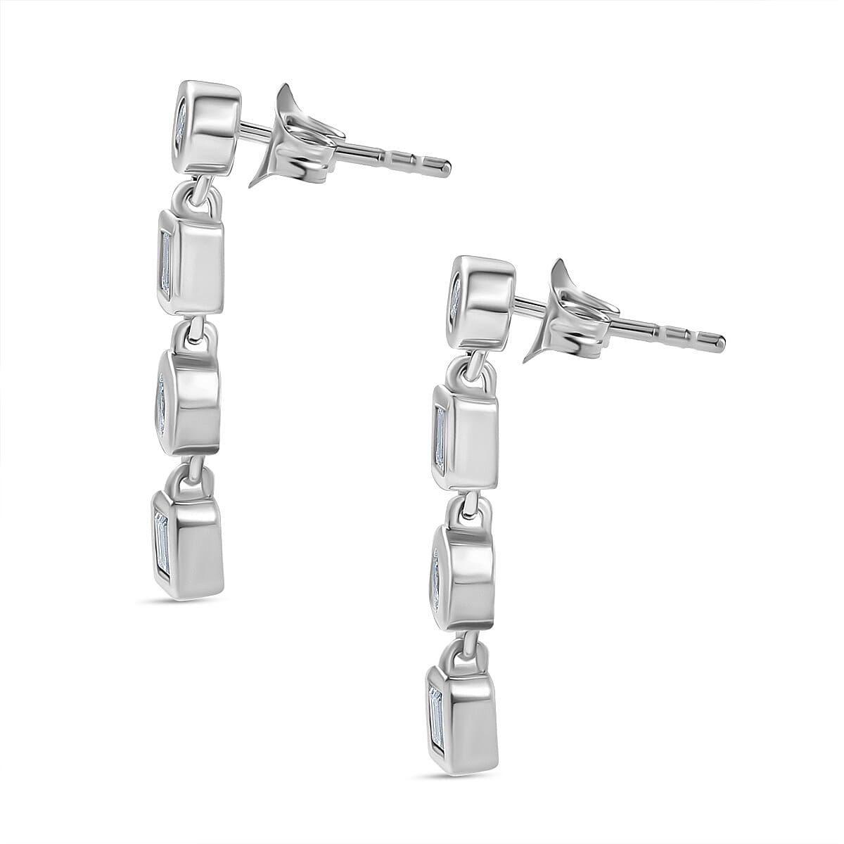 Luxuriant - Lab Grown Diamond Dangling Earring with Push Back in Rhodium Overlay Sterling Silver 0.98 Ct