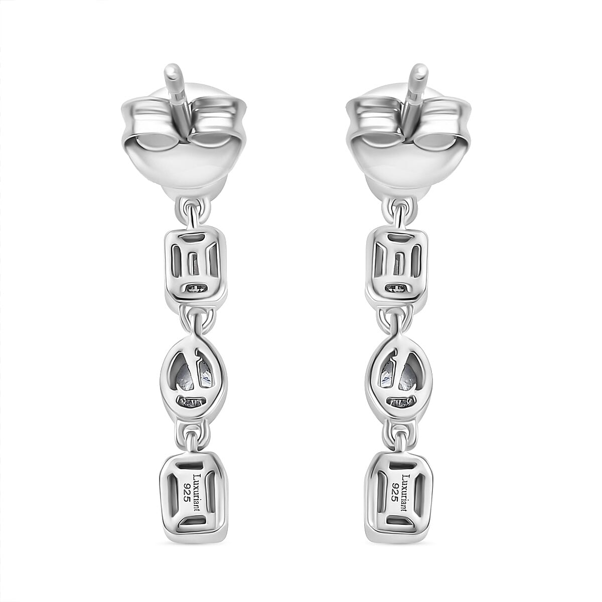 Luxuriant - Lab Grown Diamond Dangling Earring with Push Back in Rhodium Overlay Sterling Silver 0.98 Ct