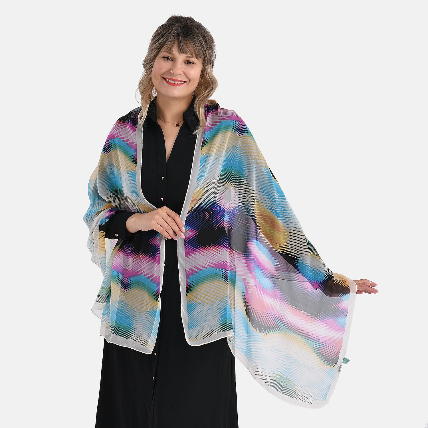 La Marey Abstract Watercolor Printed Mulberry Silk Scarf (Size- 175x65cm) - Multicolor