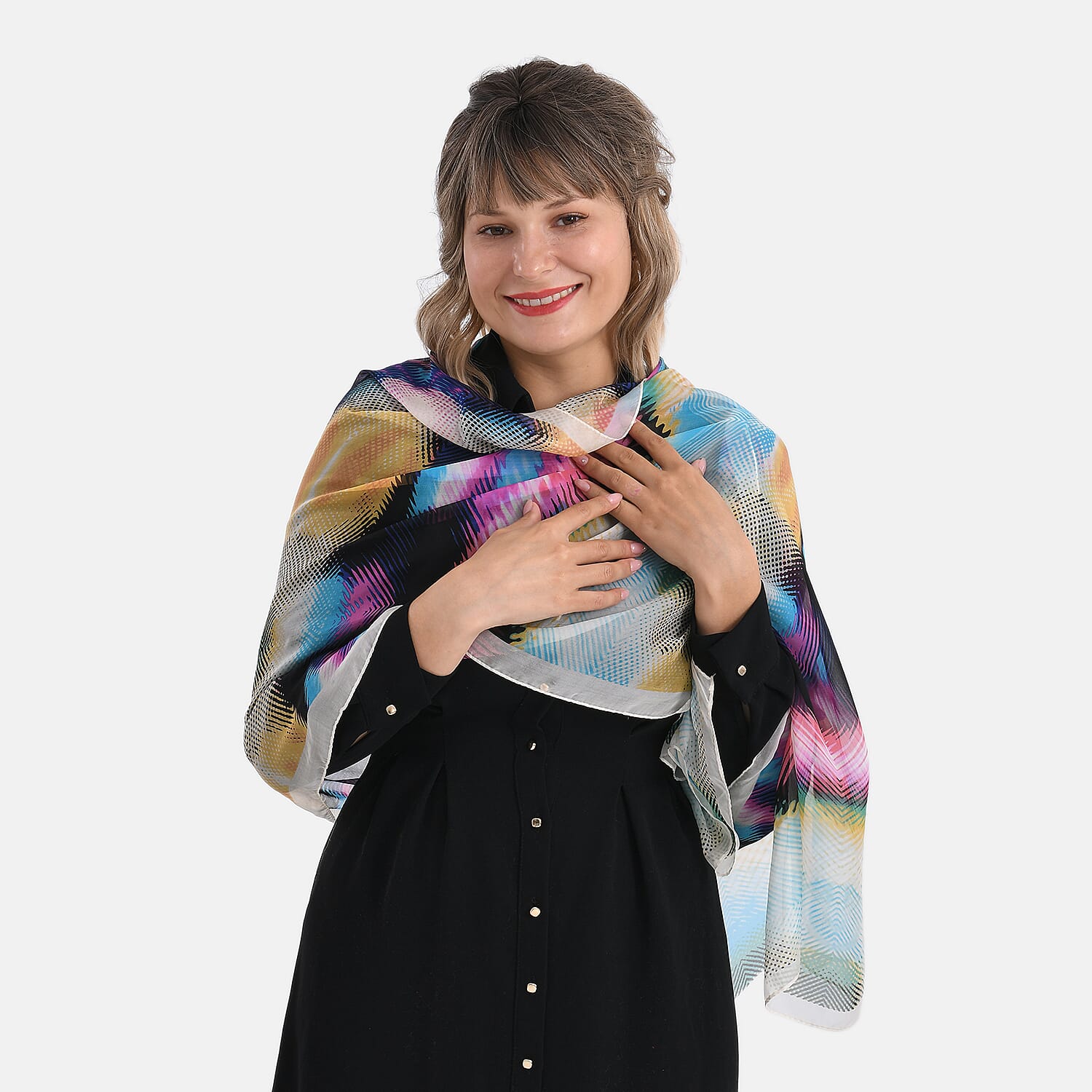 La Marey Abstract Watercolor Printed Mulberry Silk Scarf (Size- 175x65cm) - Multicolor