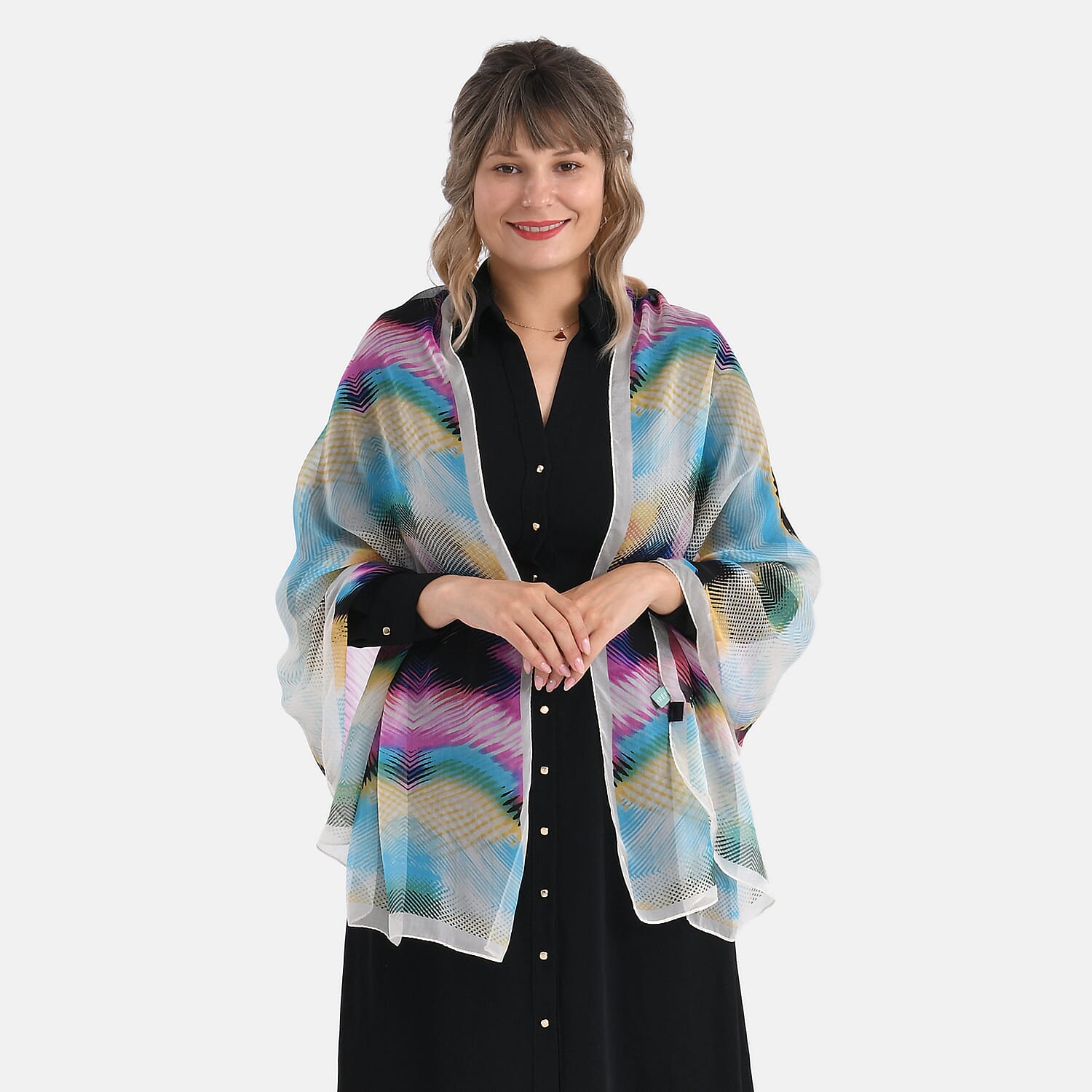 La Marey Abstract Watercolor Printed Mulberry Silk Scarf (Size- 175x65cm) - Multicolor