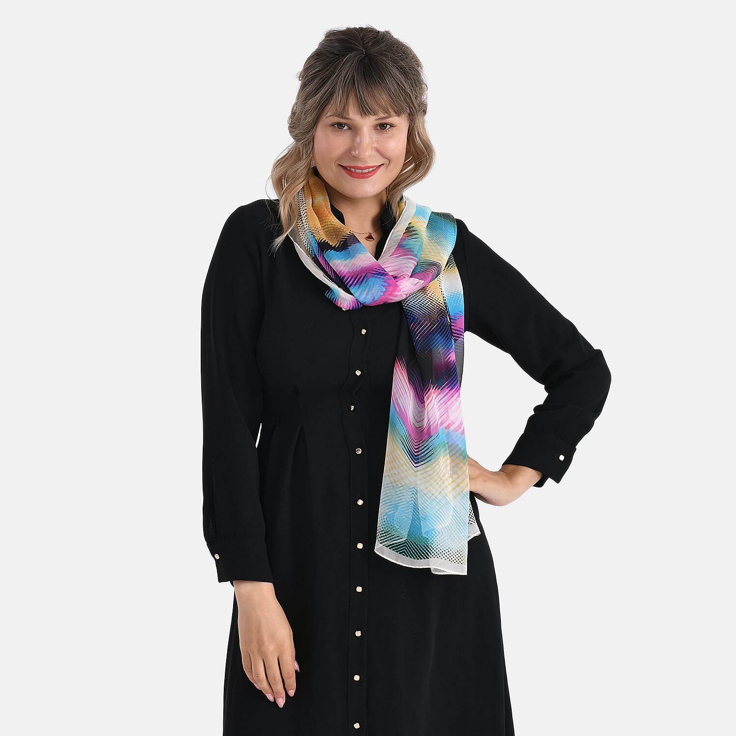 La Marey Abstract Watercolor Printed Mulberry Silk Scarf (Size- 175x65cm) - Multicolor