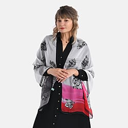 La Marey Abstract Print Mulberry Silk Scarf (Size- 175x65cm) - Blue, Black & Green