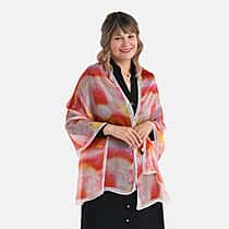 La Marey Abstract Print Mulberry Silk Scarf (Size- 175x65cm) - Red, Orange & Yellow
