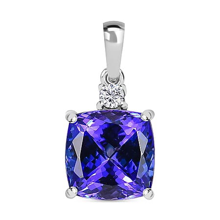 RHAPSODY 4.67 Ct. AAAA Tanzanite, White Diamond Solitaire Pendant in 950 Platinum (VS-EF)