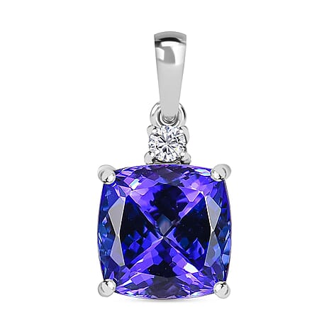 Rhapsody 950 Platinum AAAA Tanzanite & White Diamond (VS-EF) Solitaire Pendant 4.67 Ct.