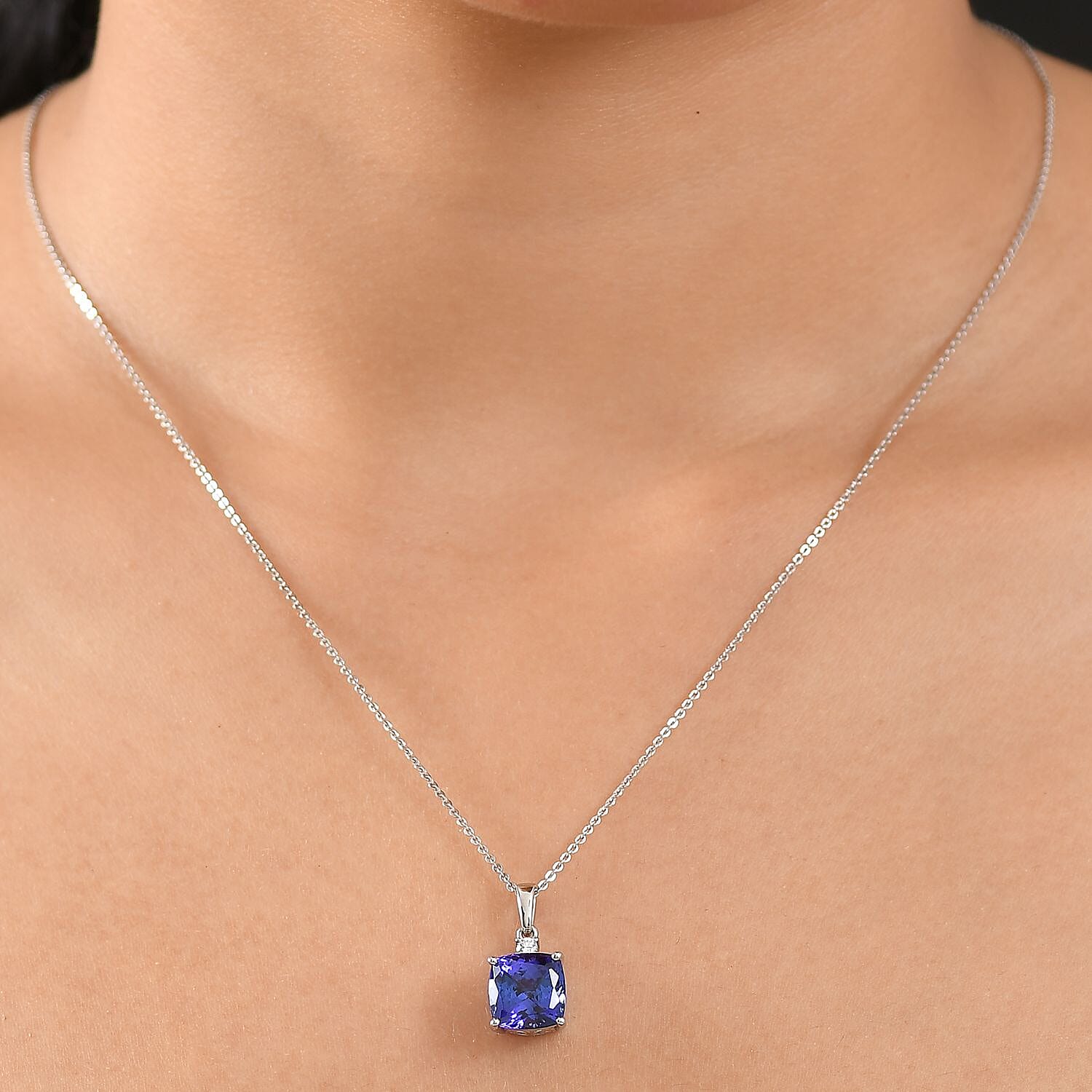 Rhapsody 950 Platinum AAAA Tanzanite & White Diamond (VS-EF) Solitaire Pendant 4.67 Ct.