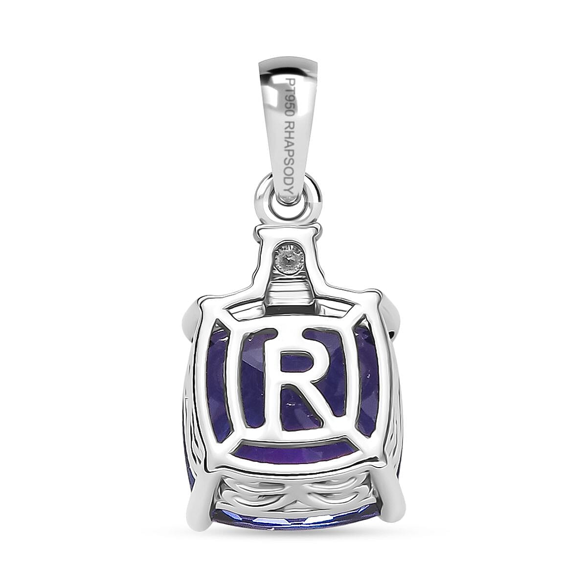 Rhapsody 950 Platinum AAAA Tanzanite & White Diamond (VS-EF) Solitaire Pendant 4.67 Ct.