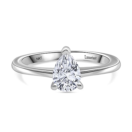 Luxuriant Diamond 14K White Gold SGL Certified (VS-E-F) Pear Cut Lab Grown Diamond Solitaire Ring 2 Ct.