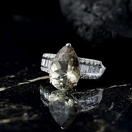 Luxuriant 950 Platinum AAA Turkizite & Lab Grown Diamond (SI-GH) Ring 4.41 Ct, Platinum Wt. 5.25 Gms.