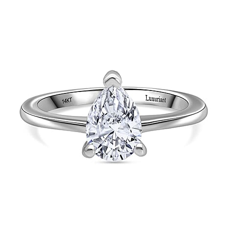 Luxuriant Diamond 14K White Gold SGL Certified (VS-E-F) Pear Cut Lab Grown Diamond Solitaire Ring 3 Ct.