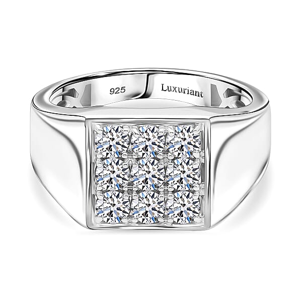 LUXURIANT 1 Ct. Lab Grown Diamond (SI G/H) Cluster Mens Ring in Rhodium ...