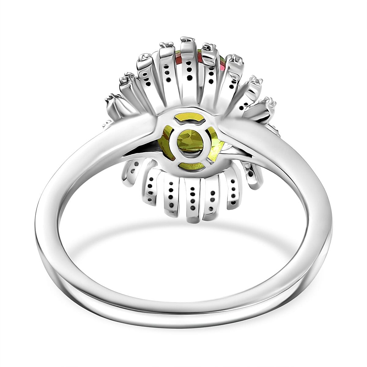 D'joy Rainbow Genesis Quartz & White Zircon Sunburst Glow Ring in Rhodium Overlay Sterling Silver 3.44 Ct. D'joy Rainbow Genesis Quartz & White Zircon Sunburst Glow Ring in Rhodium Overlay Sterling Silver 3.44 Ct.