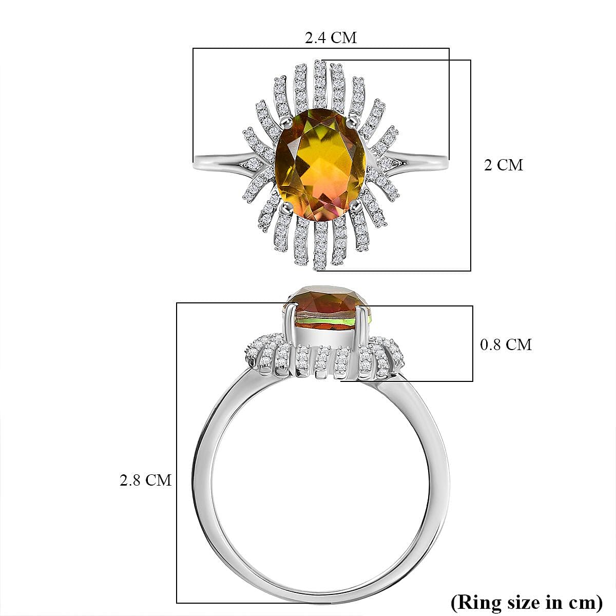 D'joy Rainbow Genesis Quartz & White Zircon Sunburst Glow Ring in Rhodium Overlay Sterling Silver 3.44 Ct. D'joy Rainbow Genesis Quartz & White Zircon Sunburst Glow Ring in Rhodium Overlay Sterling Silver 3.44 Ct.