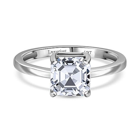Luxuriant Diamond 14K White Gold SGL Certified Asscher Cut Lab Grown Diamond (VS-E-F) Solitaire Ring 2 Ct.